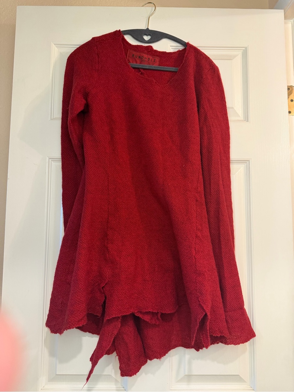 RUNDHOLZ DIP FUNKY ASYMMETRIC RED WOOL SWEATER, Size M